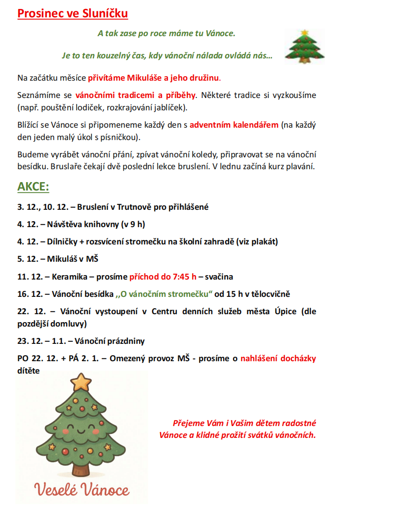 Prosinec ve Sluníčku