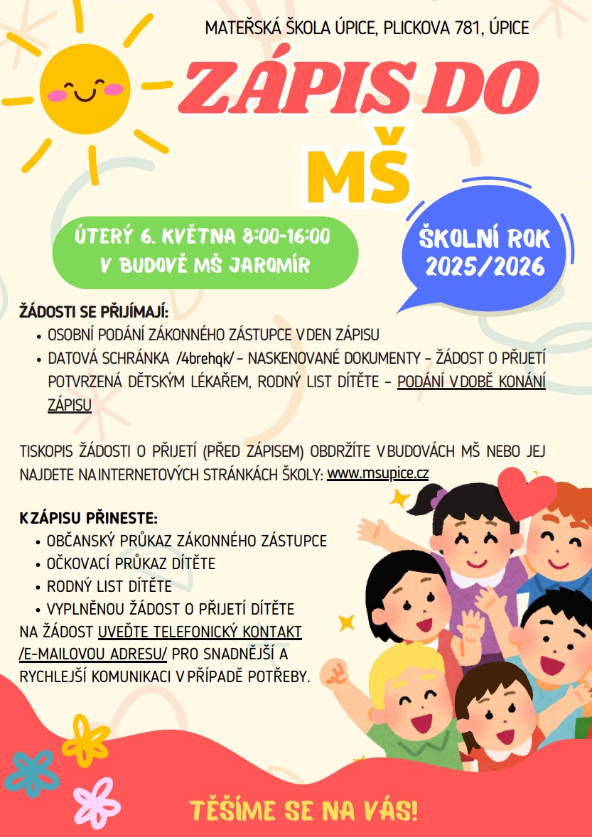Plakát Zápis do MŠ 2025/2026